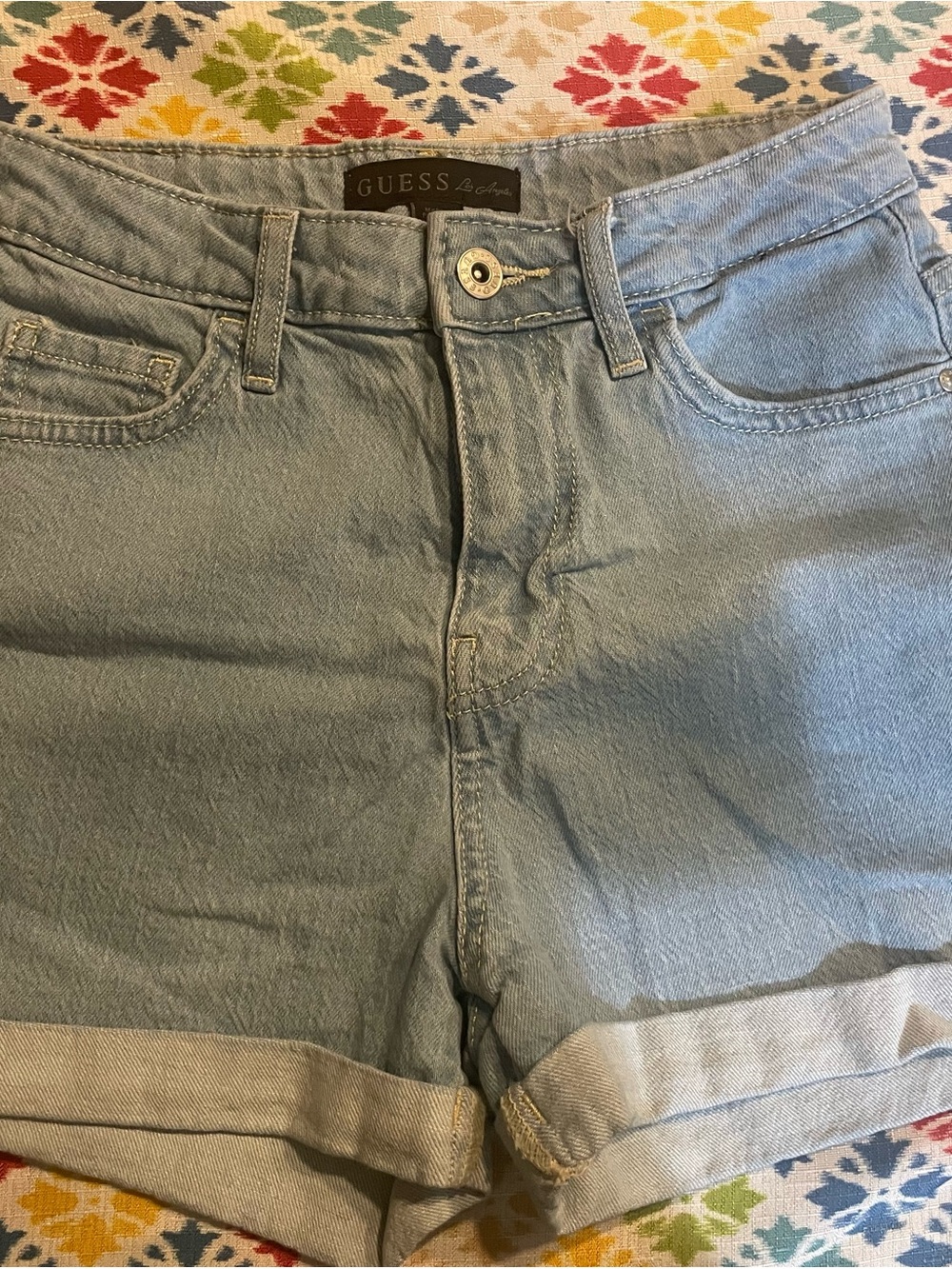 GUESS Light Blue Rolled Hem Denim Shorts